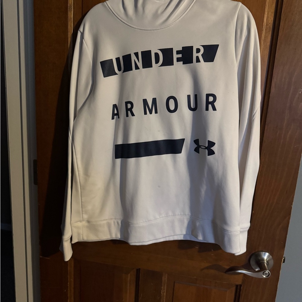 Under Armour White Pullover Hoodie with Black Tag Detail